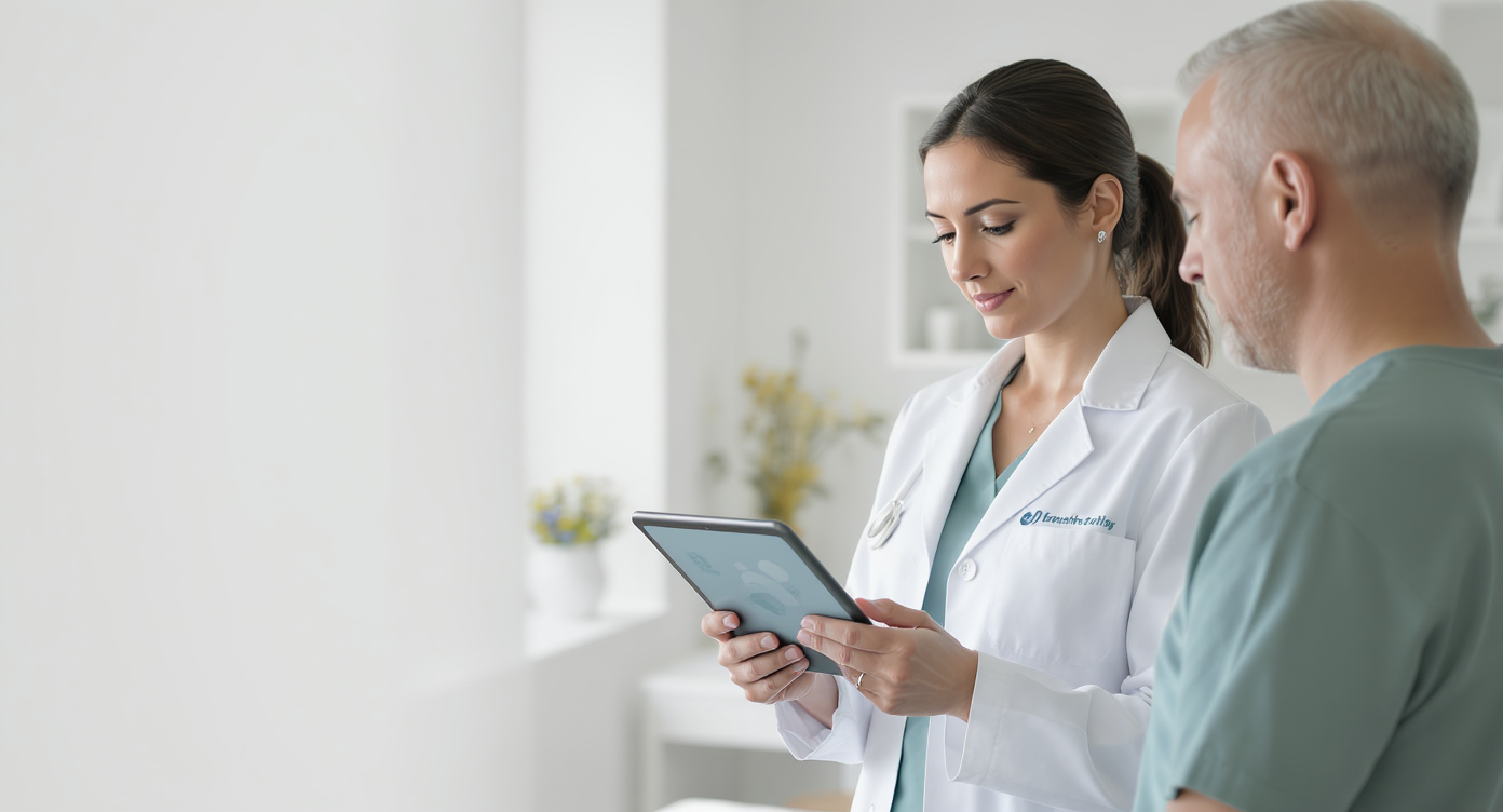 Une équipe médicale prépare une tablette d’information patient