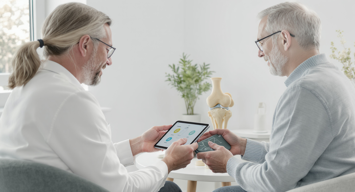Orthopédiste présentant un plan sur tablette